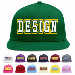 Custom Green White-Kelly Green Flat Eaves Sport Baseball Cap Design for Men/Women/Youth