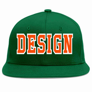 Custom Green Orange-White Flat Eaves Sport Baseball Cap Design for Men/Women/Youth