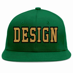 Conception personnalisée de casquette de baseball de sport à avant-toit plat vert vieux or-noir pour hommes/femmes/jeunes