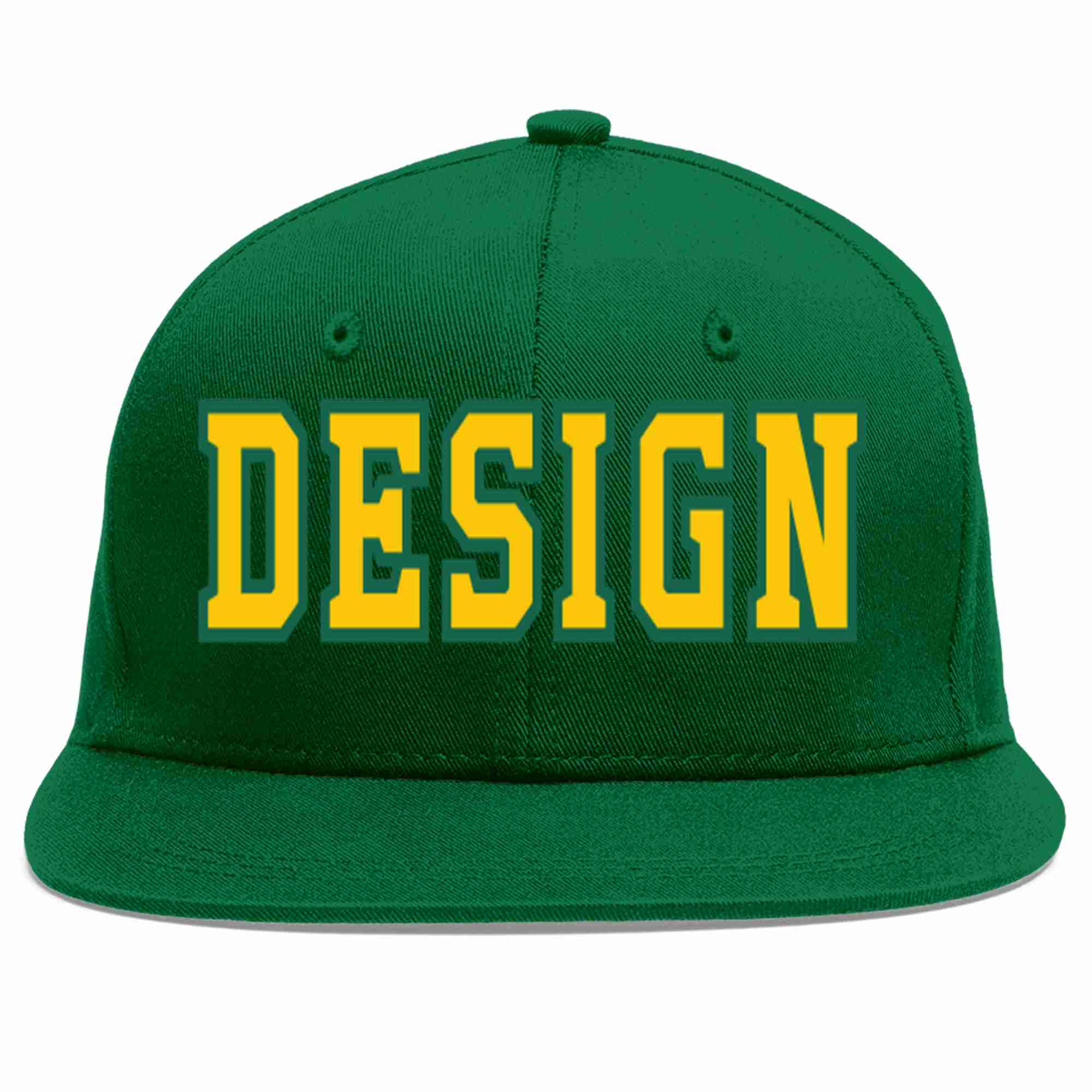 Conception personnalisée de casquette de baseball de sport à avant-toit plat vert or-Kelly vert pour hommes/femmes/jeunes