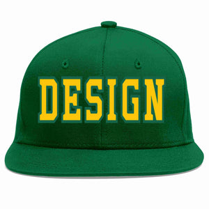 Custom Green Gold-Kelly Green Flat Eaves Sport Baseball Cap Design for Men/Women/Youth