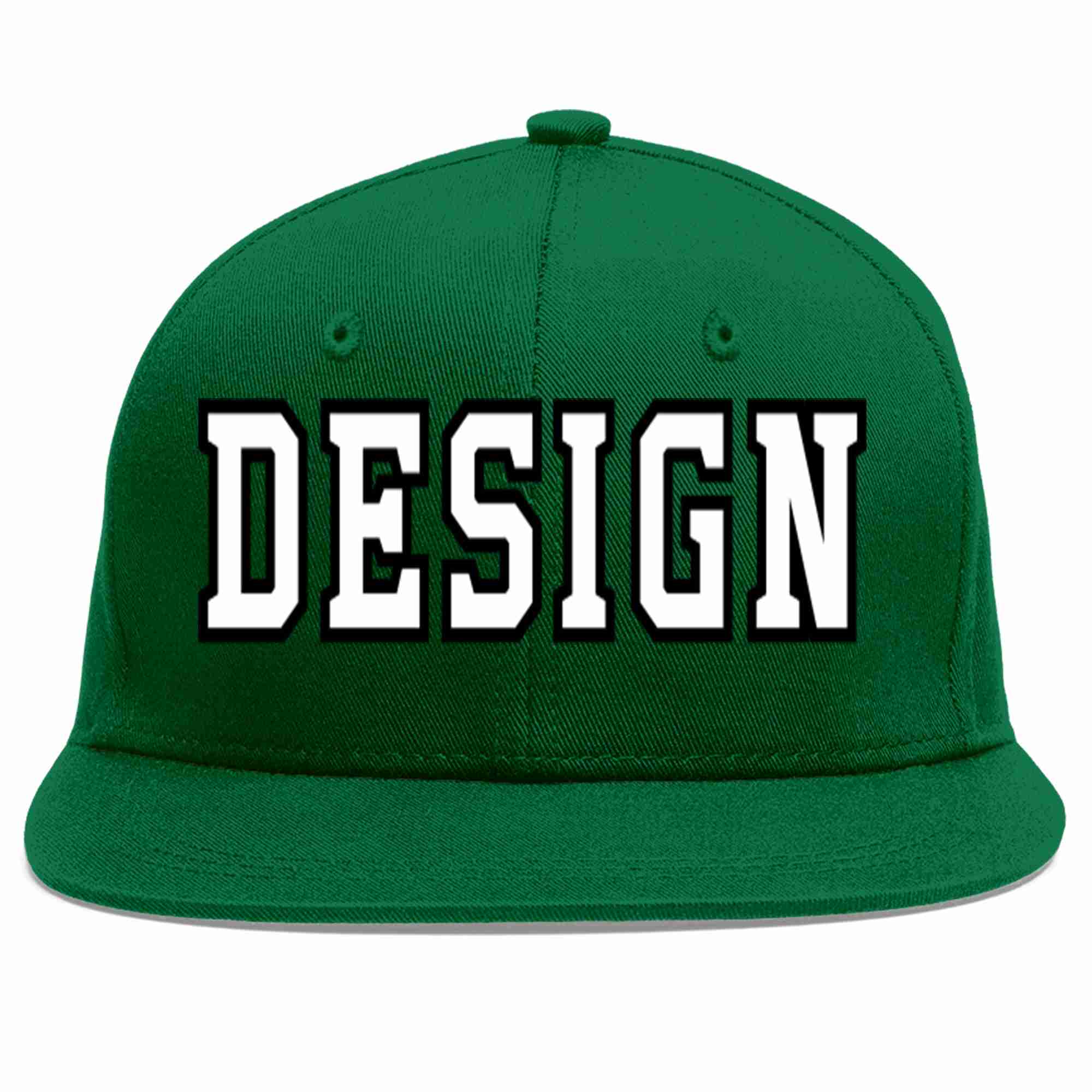 Conception personnalisée de casquette de baseball de sport à avant-toit plat vert blanc-noir pour hommes/femmes/jeunes