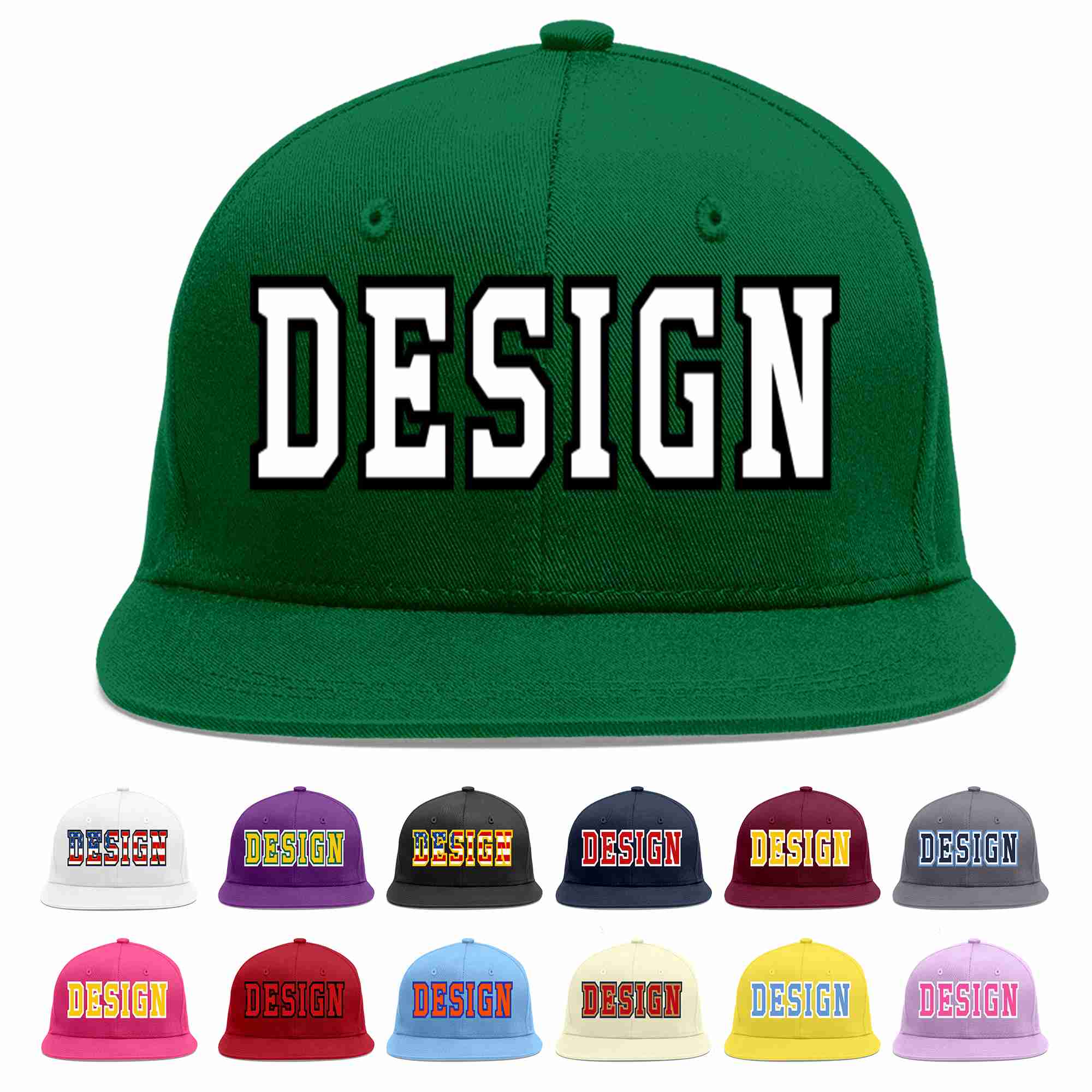 Custom Green White-Black Flat Eaves Sport Baseball Cap Design for Men/Women/Youth