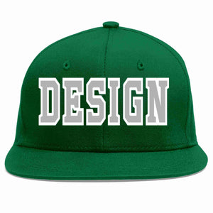 Conception personnalisée de casquette de baseball de sport à avant-toit plat vert gris-blanc pour hommes/femmes/jeunes