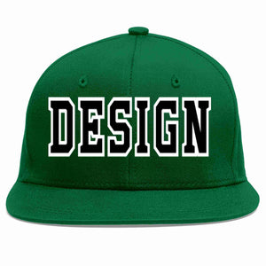 Custom Green Black-White Flat Eaves Sport Baseball Cap Design for Men/Women/Youth