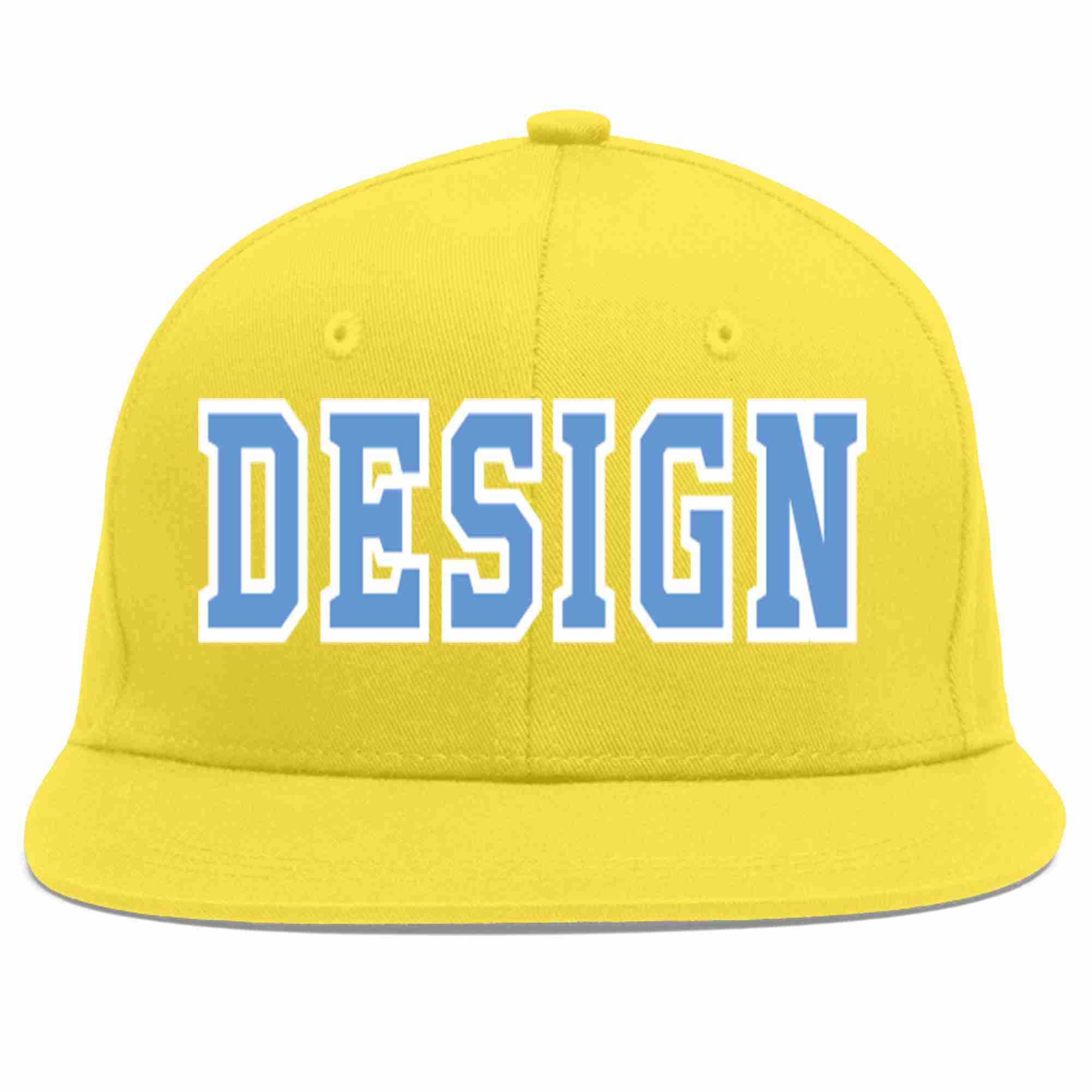 Custom Light Gold Light Blue-White Flat Eaves Sport Baseball Cap Design for Men/Women/Youth