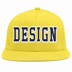 Custom Light Gold Navy-White Flat Eaves Sport Baseball Cap Design for Men/Women/Youth