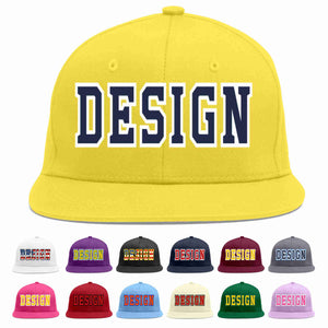 Custom Light Gold Navy-White Flat Eaves Sport Baseball Cap Design for Men/Women/Youth