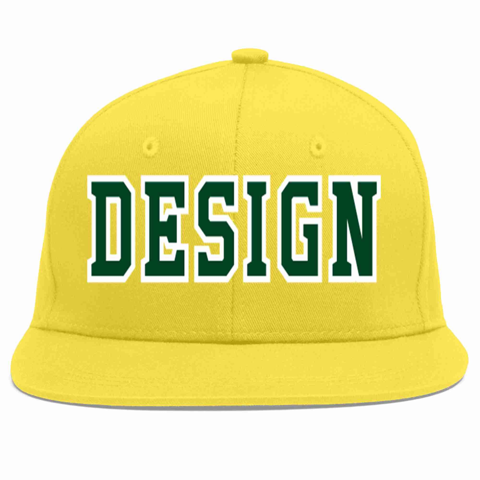 Custom Light Gold Green-White Flat Eaves Sport Baseball Cap Design for Men/Women/Youth