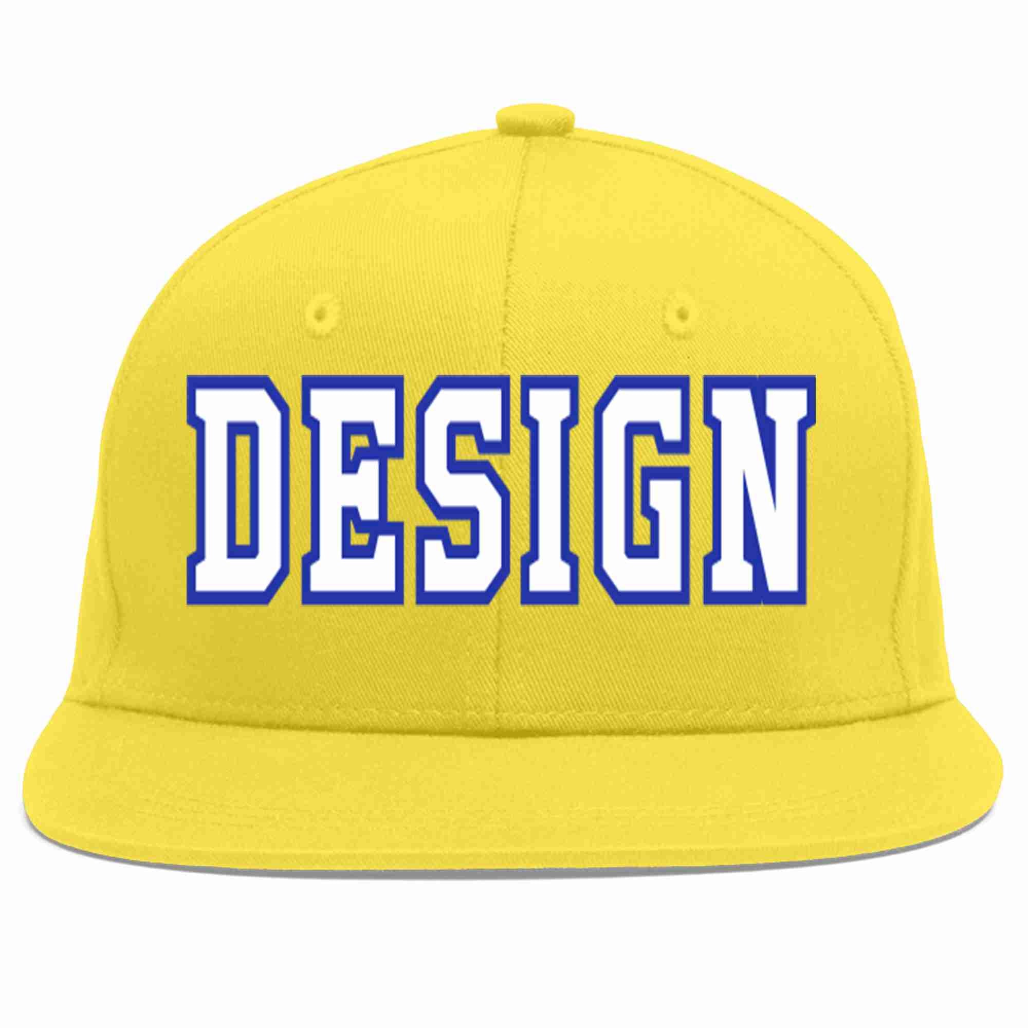 Custom Light Gold White-Royal Flat Eaves Sport Baseball Cap Design for Men/Women/Youth