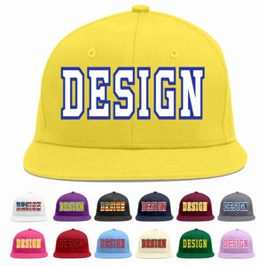 Custom Light Gold White-Royal Flat Eaves Sport Baseball Cap Design for Men/Women/Youth