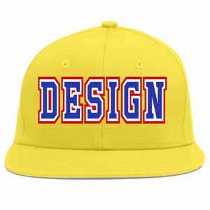 Custom Light Gold Royal-White Flat Eaves Sport Baseball Cap Design for Men/Women/Youth