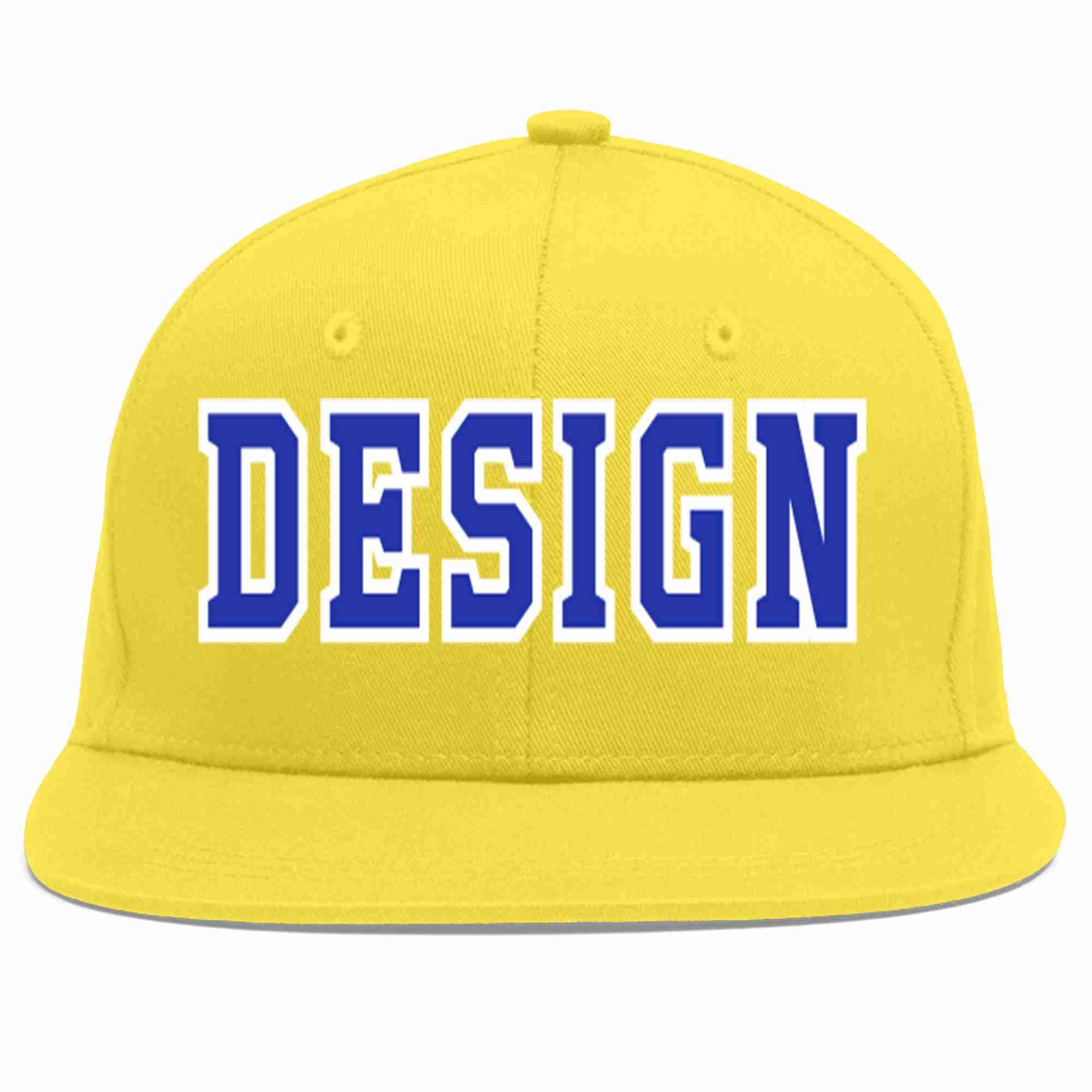 Custom Light Gold Royal-White Flat Eaves Sport Baseball Cap Design for Men/Women/Youth