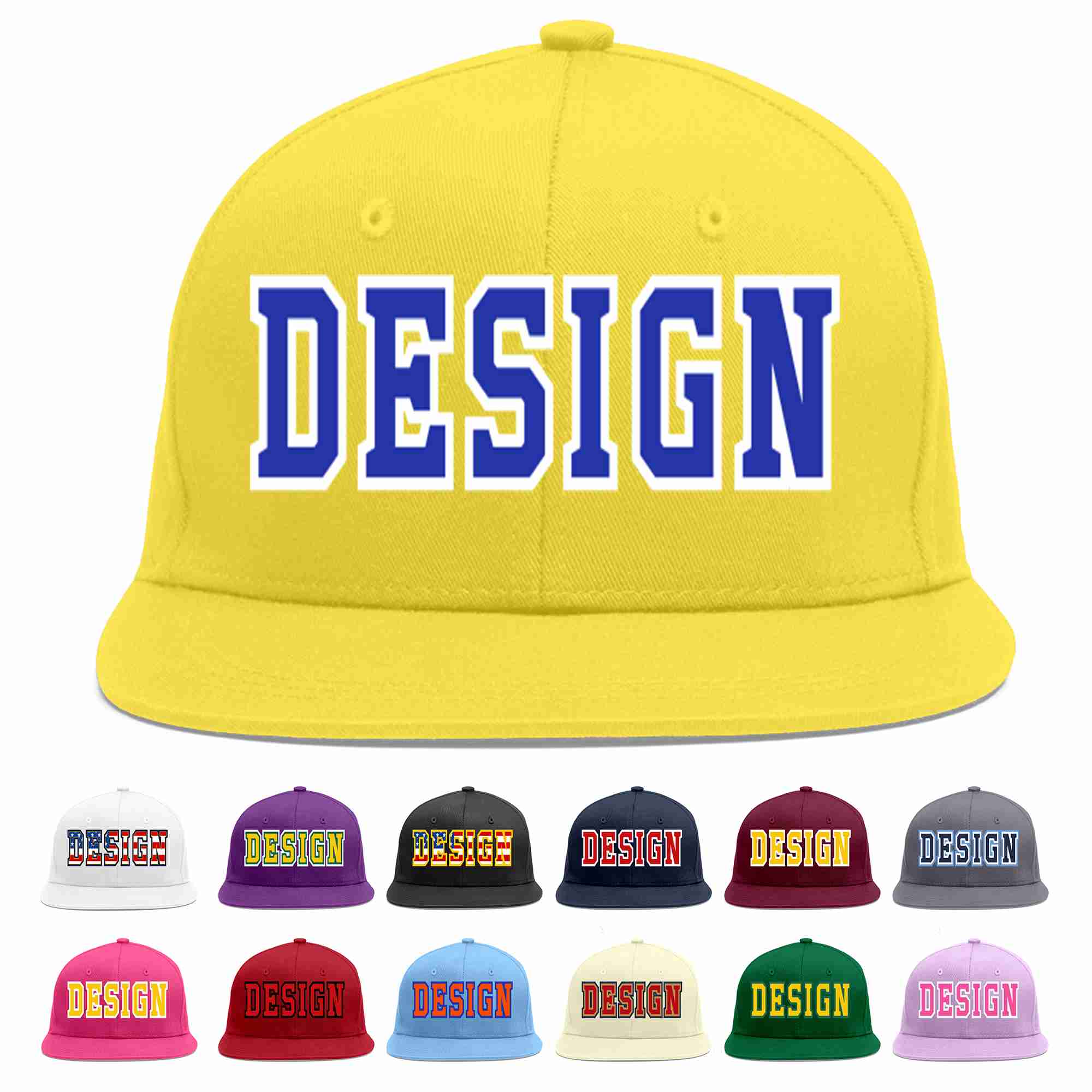 Custom Light Gold Royal-White Flat Eaves Sport Baseball Cap Design for Men/Women/Youth