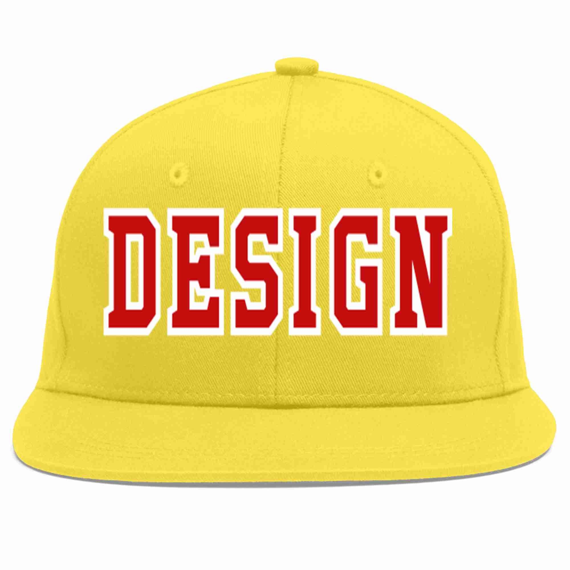 Custom Light Gold Red-White Flat Eaves Sport Baseball Cap Design for Men/Women/Youth