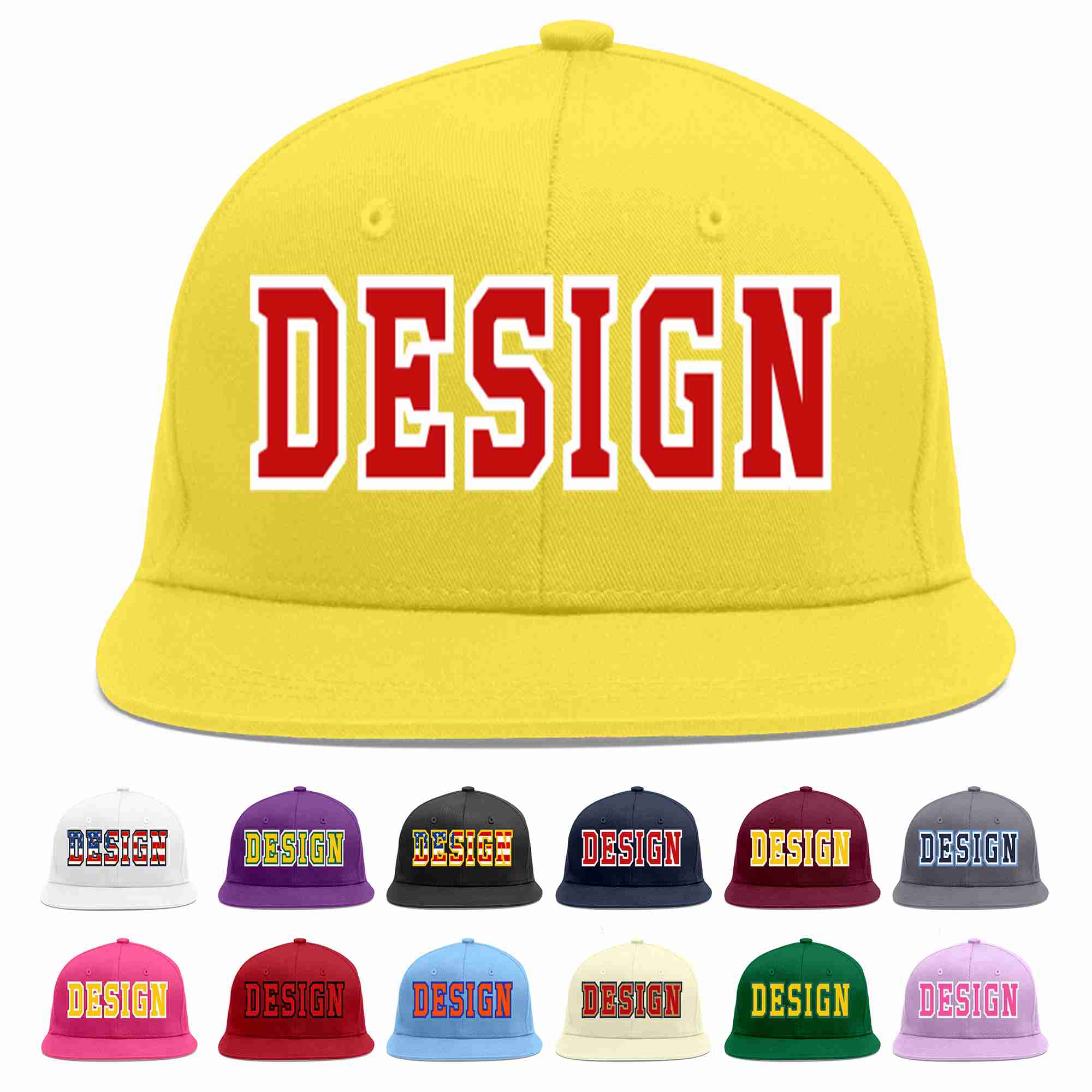 Custom Light Gold Red-White Flat Eaves Sport Baseball Cap Design for Men/Women/Youth