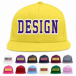 Conception personnalisée de casquette de baseball de sport à avant-toit plat violet-blanc or clair pour hommes/femmes/jeunes