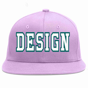 Custom Light Purple White-Aqua Flat Eaves Sport Baseball Cap Design for Men/Women/Youth