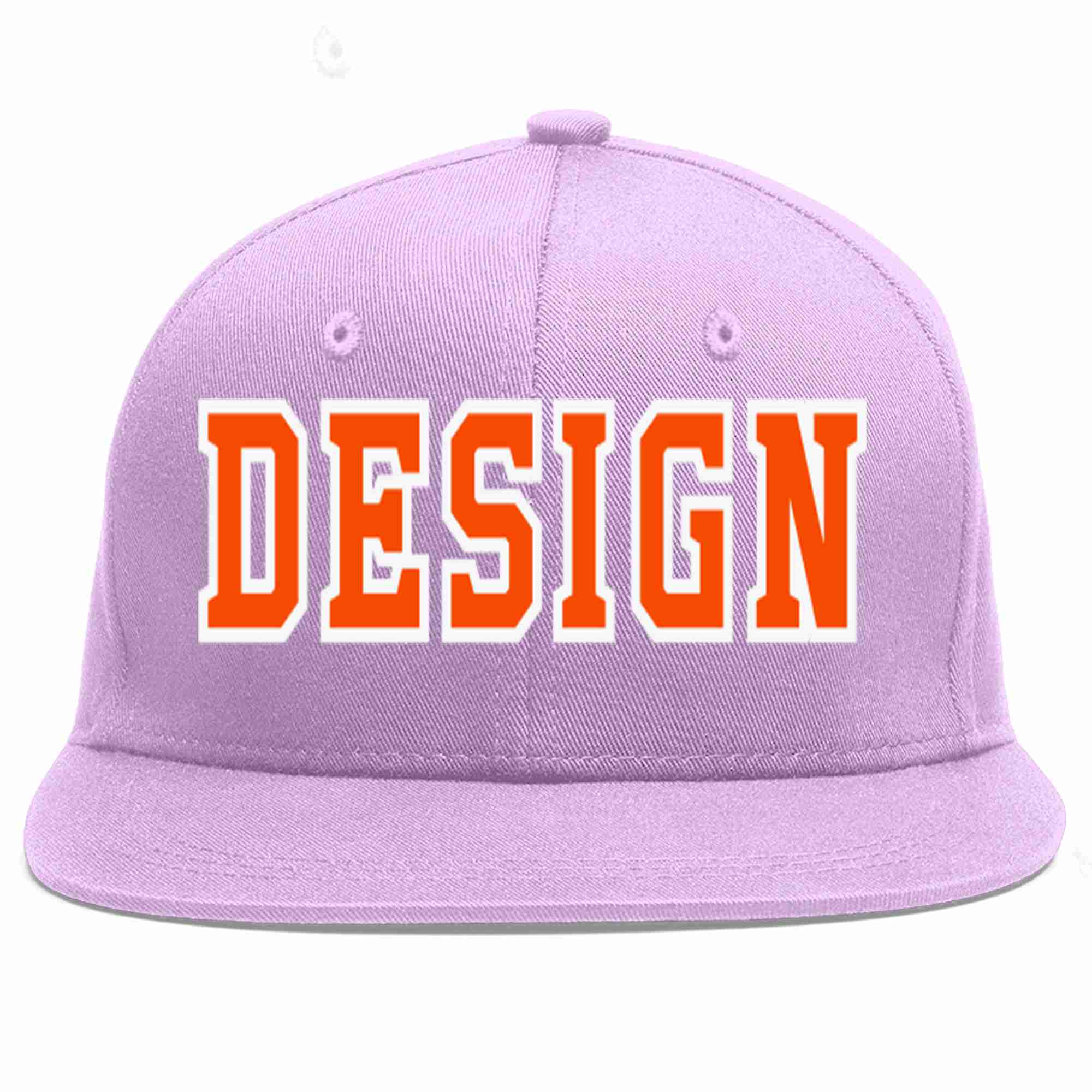 Custom Light Purple Orange-White Flat Eaves Sport Baseball Cap Design for Men/Women/Youth