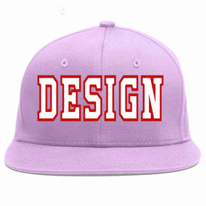 Custom Light Purple White-Red Flat Eaves Sport Baseball Cap Design for Men/Women/Youth