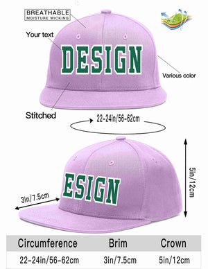 Custom Light Purple Kelly Green-White Flat Eaves Sport Baseball Cap Design for Men/Women/Youth