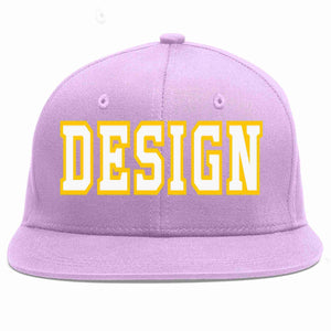 Custom Light Purple White-Gold Flat Eaves Sport Baseball Cap Design for Men/Women/Youth