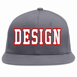 Custom Dark Gray White-Red Flat Eaves Sport Baseball Cap Design for Men/Women/Youth