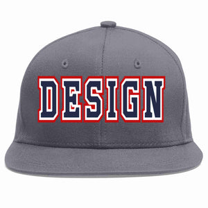 Custom Dark Gray Navy-White Flat Eaves Sport Baseball Cap Design for Men/Women/Youth