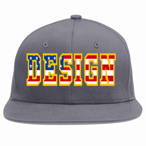 Custom Dark Gray Vintage USA Flag-Gold Flat Eaves Sport Baseball Cap Design for Men/Women/Youth