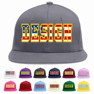 Custom Dark Gray Vintage USA Flag-Gold Flat Eaves Sport Baseball Cap Design for Men/Women/Youth