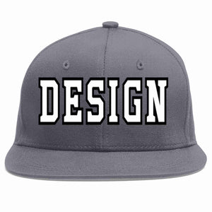 Custom Dark Gray White-Black Flat Eaves Sport Baseball Cap Design for Men/Women/Youth