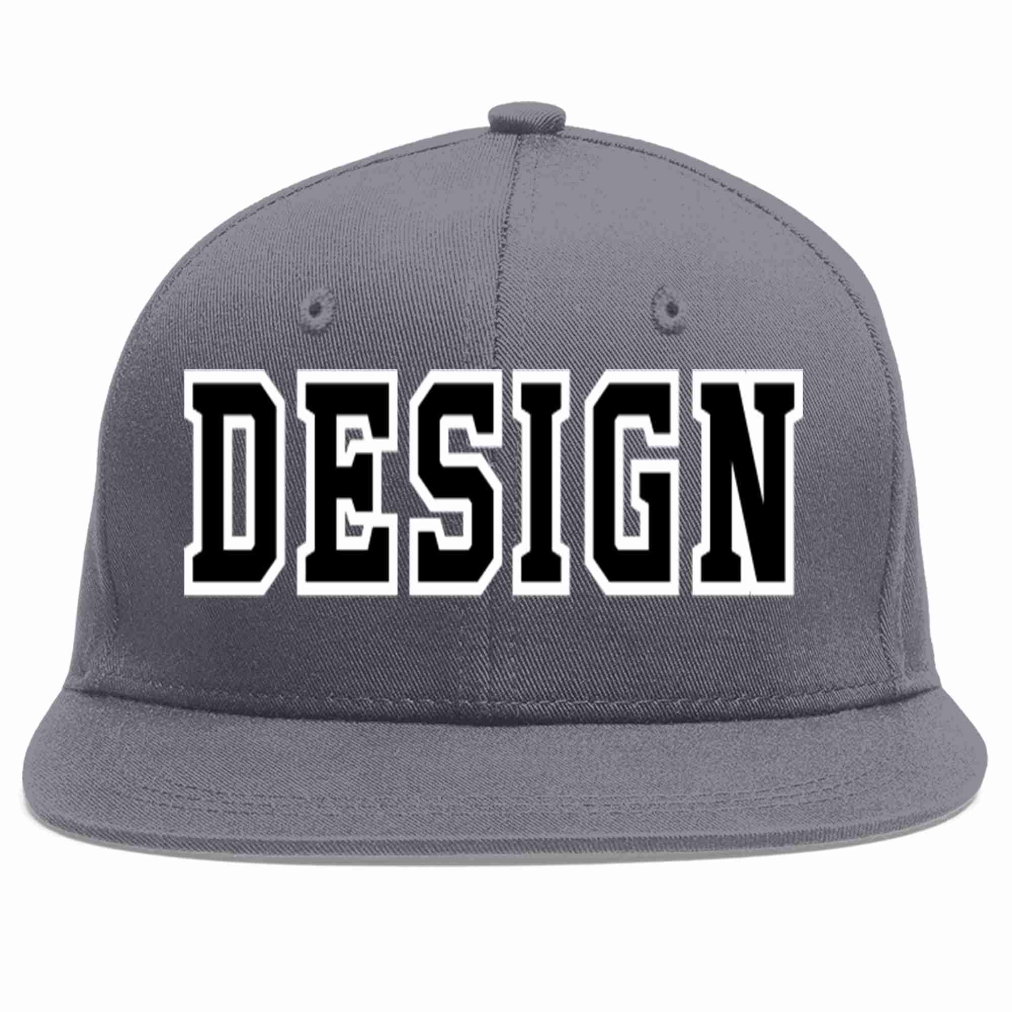 Custom Dark Gray Black-White Flat Eaves Sport Baseball Cap Design for Men/Women/Youth