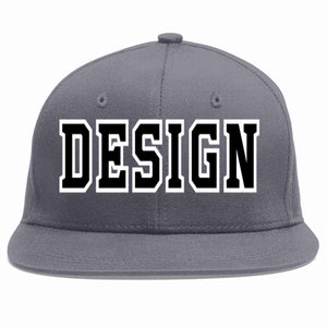 Conception personnalisée de casquette de baseball de sport à avant-toit plat gris foncé noir-blanc pour hommes/femmes/jeunes