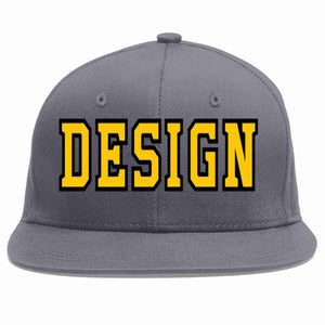 Custom Dark Gray Gold-Black Flat Eaves Sport Baseball Cap Design for Men/Women/Youth