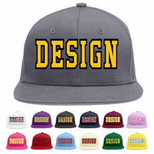 Custom Dark Gray Gold-Black Flat Eaves Sport Baseball Cap Design for Men/Women/Youth