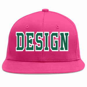 Custom Rose Red Kelly Green-White Flat Eaves Sport Baseball Cap Design for Men/Women/Youth