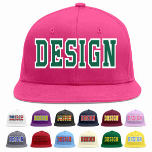 Custom Rose Red Kelly Green-White Flat Eaves Sport Baseball Cap Design for Men/Women/Youth