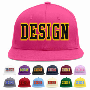 Custom Rose Red Black-Gold Flat Eaves Sport Baseball Cap Design for Men/Women/Youth