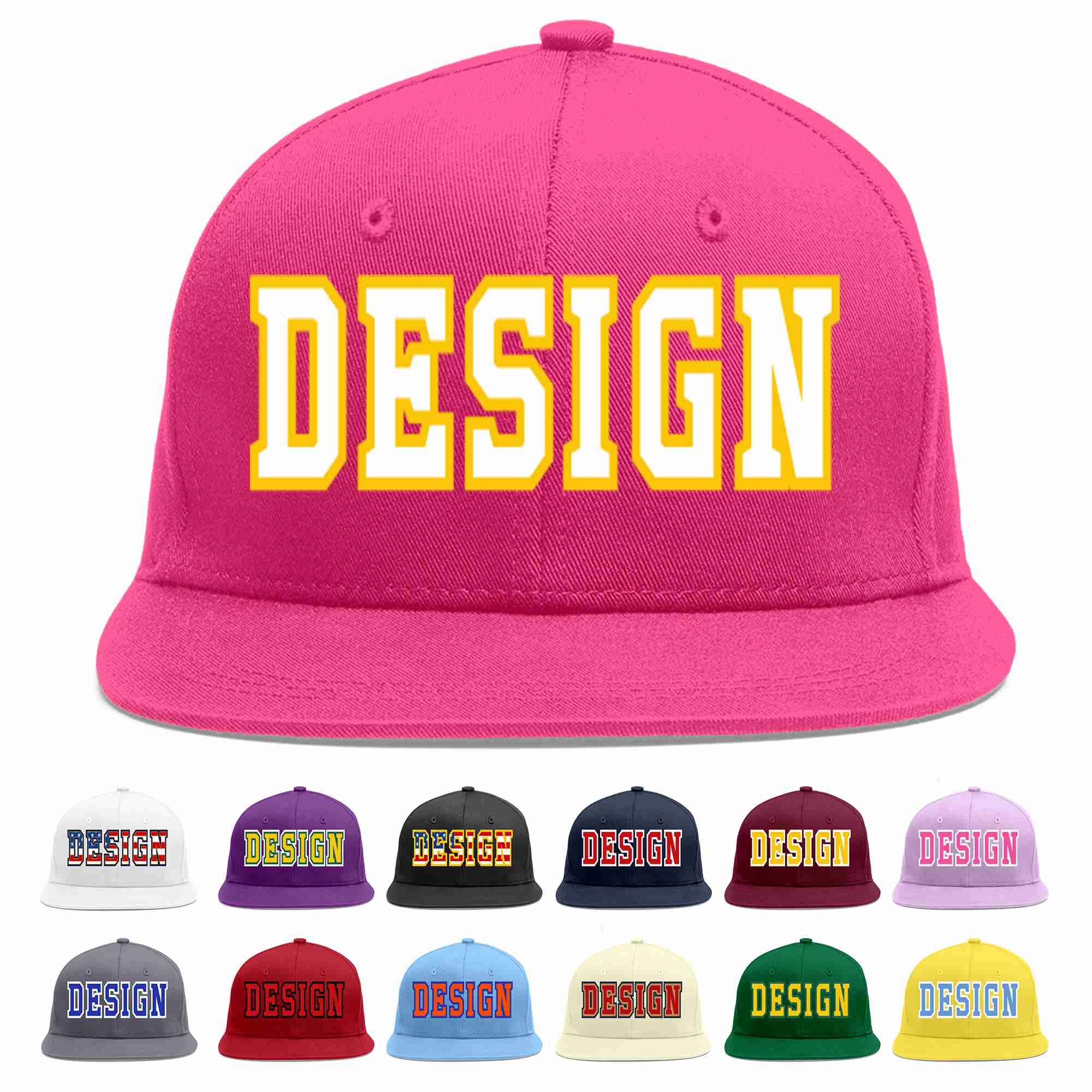 Custom Rose Red White-Gold Flat Eaves Sport Baseball Cap Design for Men/Women/Youth