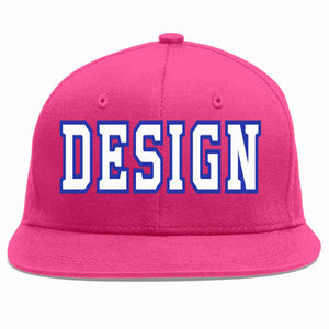 Custom Rose Red White-Royal Flat Eaves Sport Baseball Cap Design for Men/Women/Youth