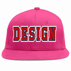 Custom Rose Red Red-Navy Flat Eaves Sport Baseball Cap Design for Men/Women/Youth