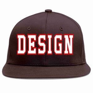 Custom Brown White-Red Flat Eaves Sport Baseball Cap Design for Men/Women/Youth