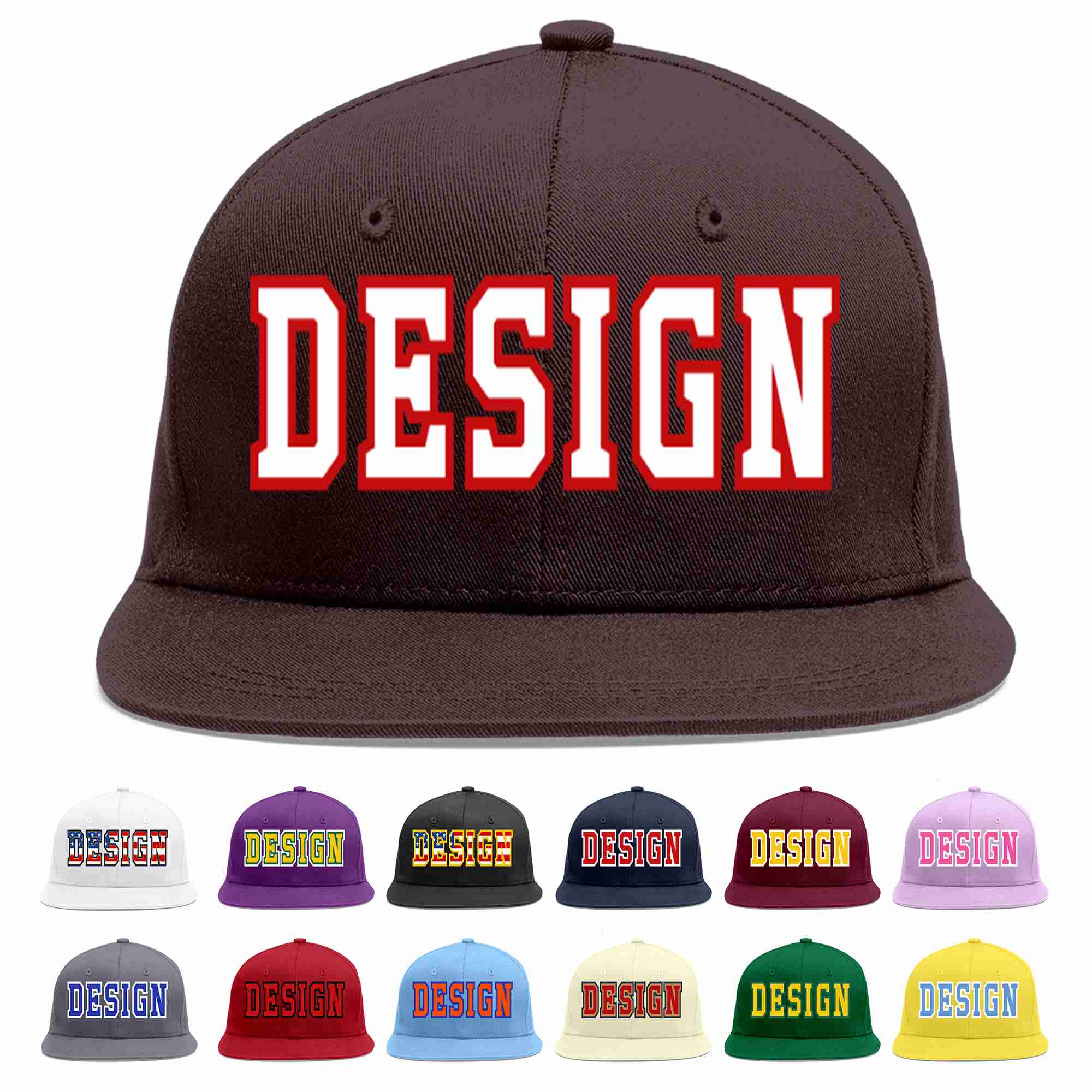 Custom Brown White-Red Flat Eaves Sport Baseball Cap Design for Men/Women/Youth