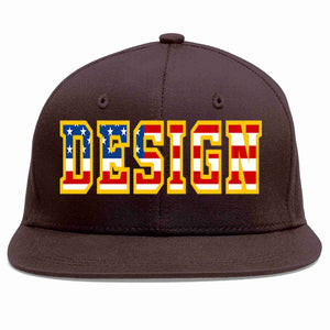 Custom Brown Vintage USA Flag-Gold Flat Eaves Sport Baseball Cap Design for Men/Women/Youth