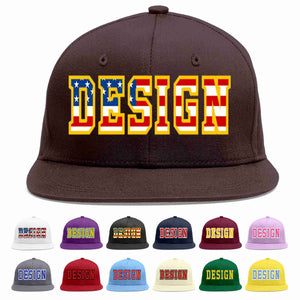 Custom Brown Vintage USA Flag-Gold Flat Eaves Sport Baseball Cap Design for Men/Women/Youth