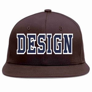 Custom Brown Navy-White Flat Eaves Sport Baseball Cap Design for Men/Women/Youth