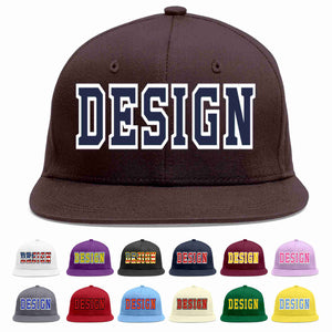 Custom Brown Navy-White Flat Eaves Sport Baseball Cap Design for Men/Women/Youth