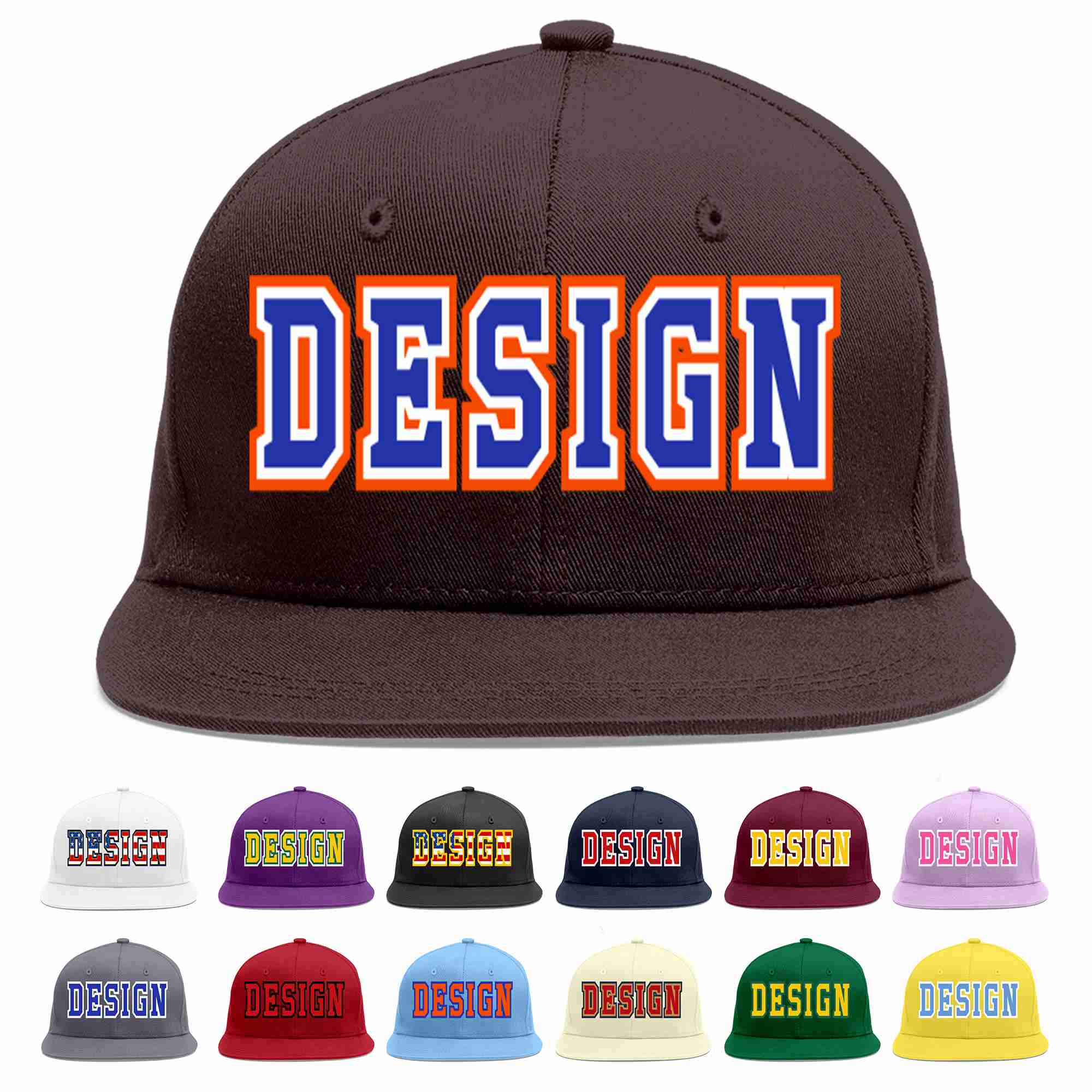 Custom Brown Royal-White Flat Eaves Sport Baseball Cap Design for Men/Women/Youth