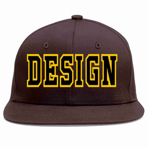 Custom Brown Black-Gold Flat Eaves Sport Baseball Cap Design for Men/Women/Youth