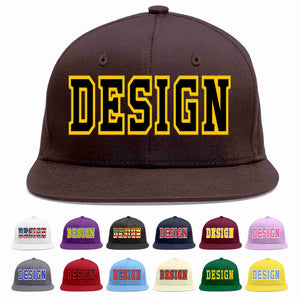 Custom Brown Black-Gold Flat Eaves Sport Baseball Cap Design for Men/Women/Youth